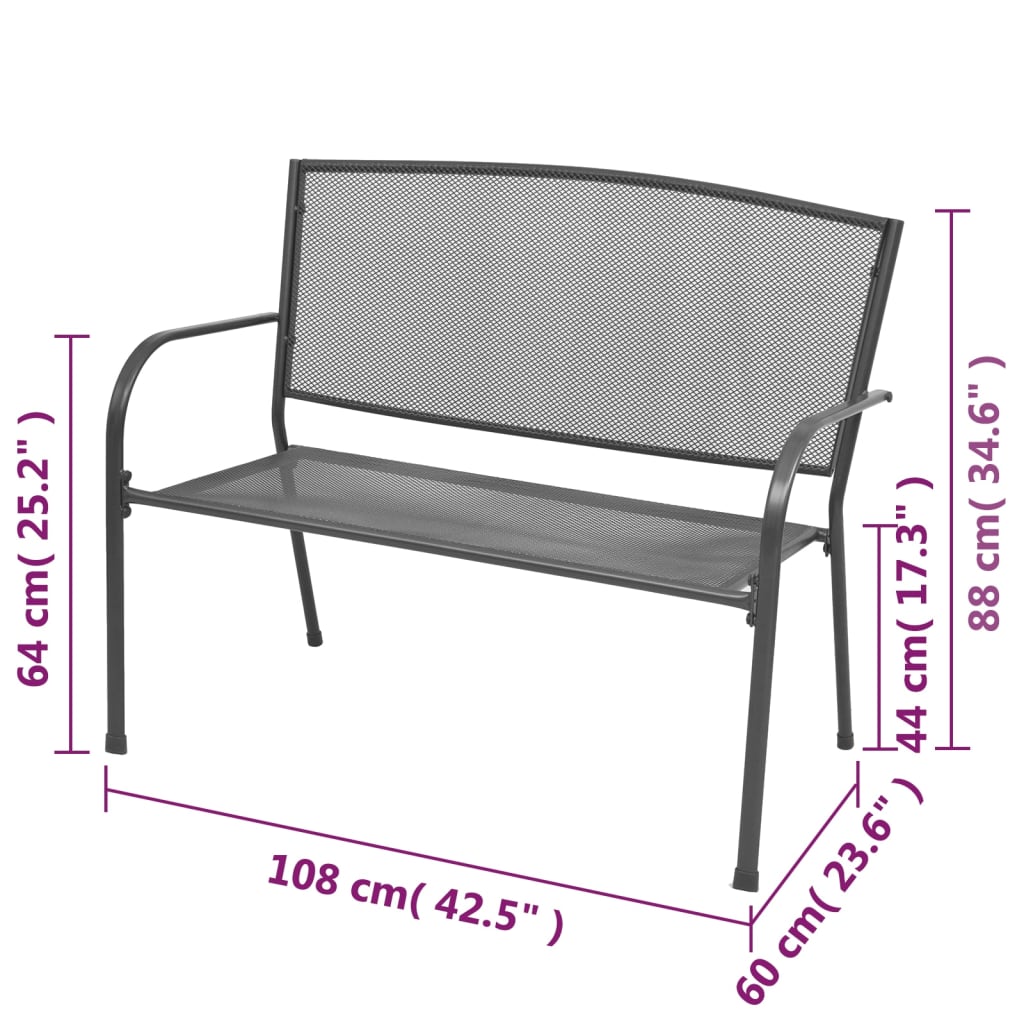 Hagebenk 108 cm stål og netting antrasitt