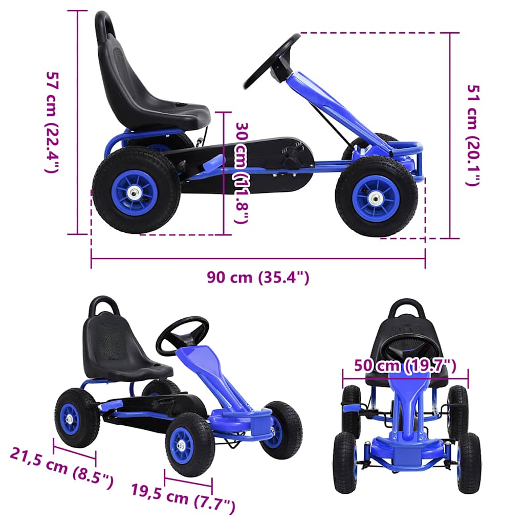 Pedal-go-kart med pneumatiske dekk blå