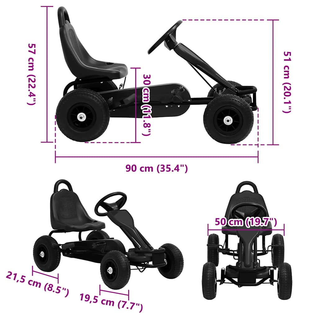Pedal-go-kart med pneumatiske dekk svart
