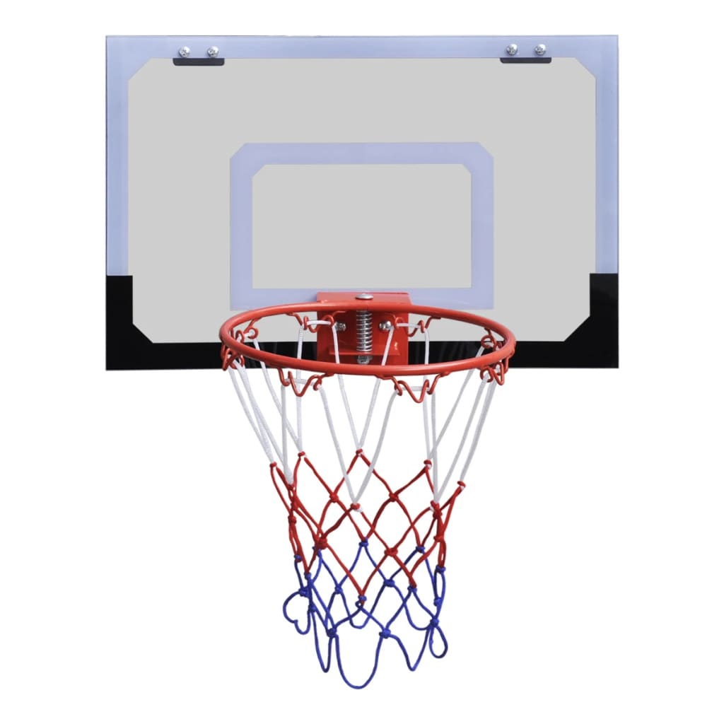 Innendørs basketballsett med kurv, ball og pumpe