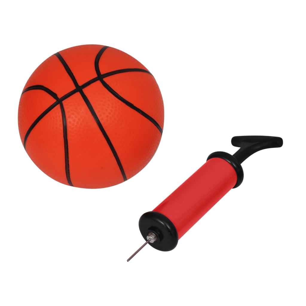 Innendørs basketballsett med kurv, ball og pumpe