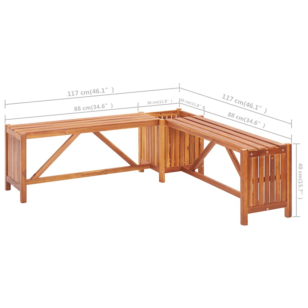 Hagehjørnebenk med plantekasse 117x117x40 cm heltre akasie
