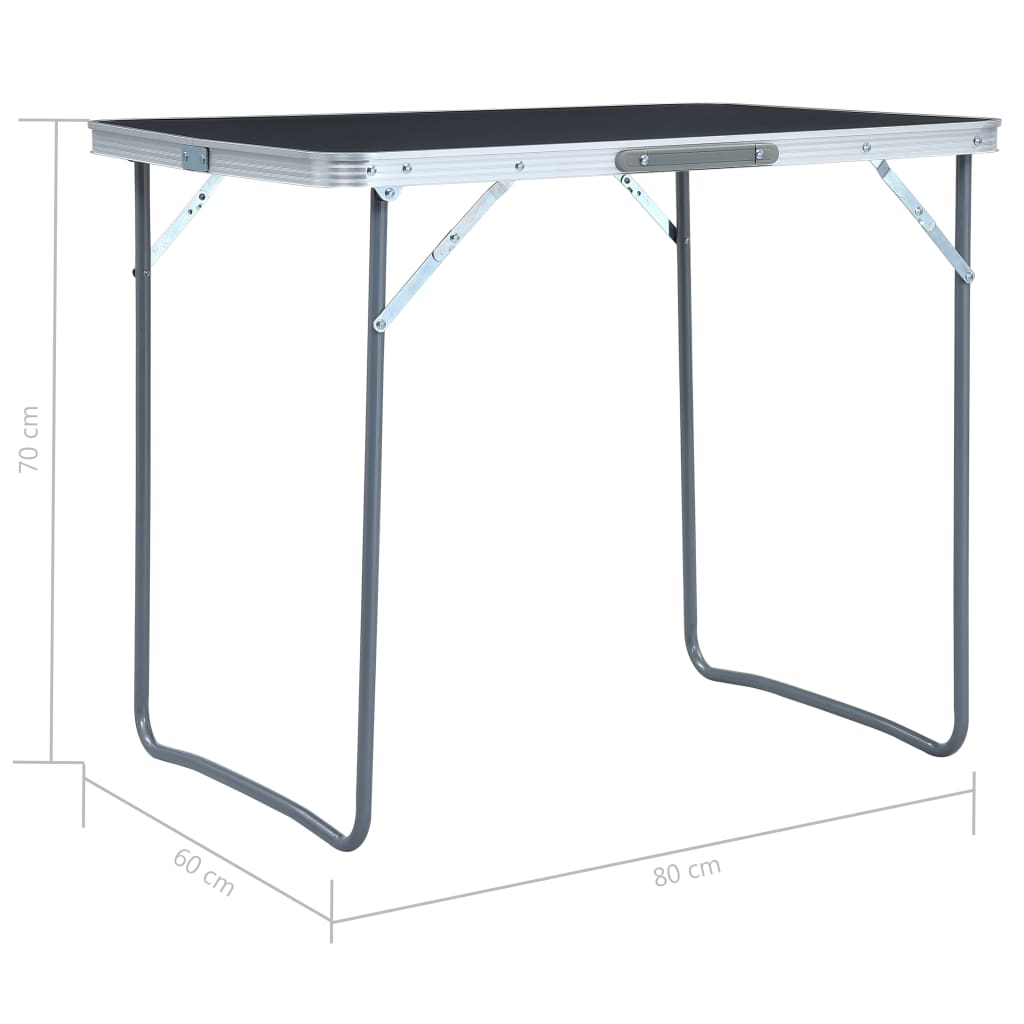 Sammenleggbart campingbord med metallramme 80x60 cm grå