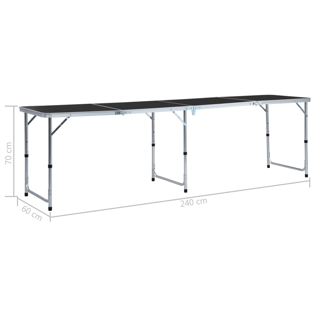 Sammenleggbart campingbord grå aluminium 240x60 cm
