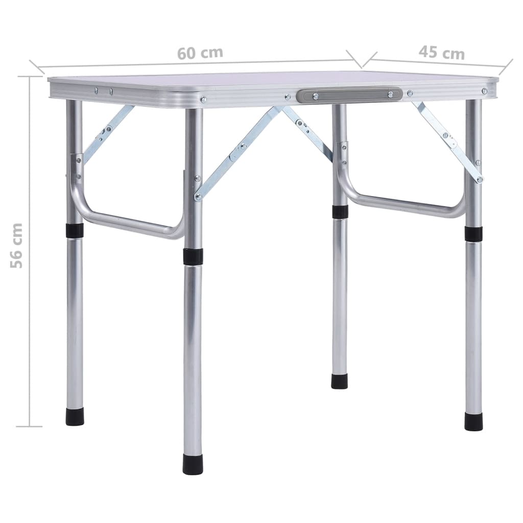 Sammenleggbart campingbord hvit aluminium 60x45 cm