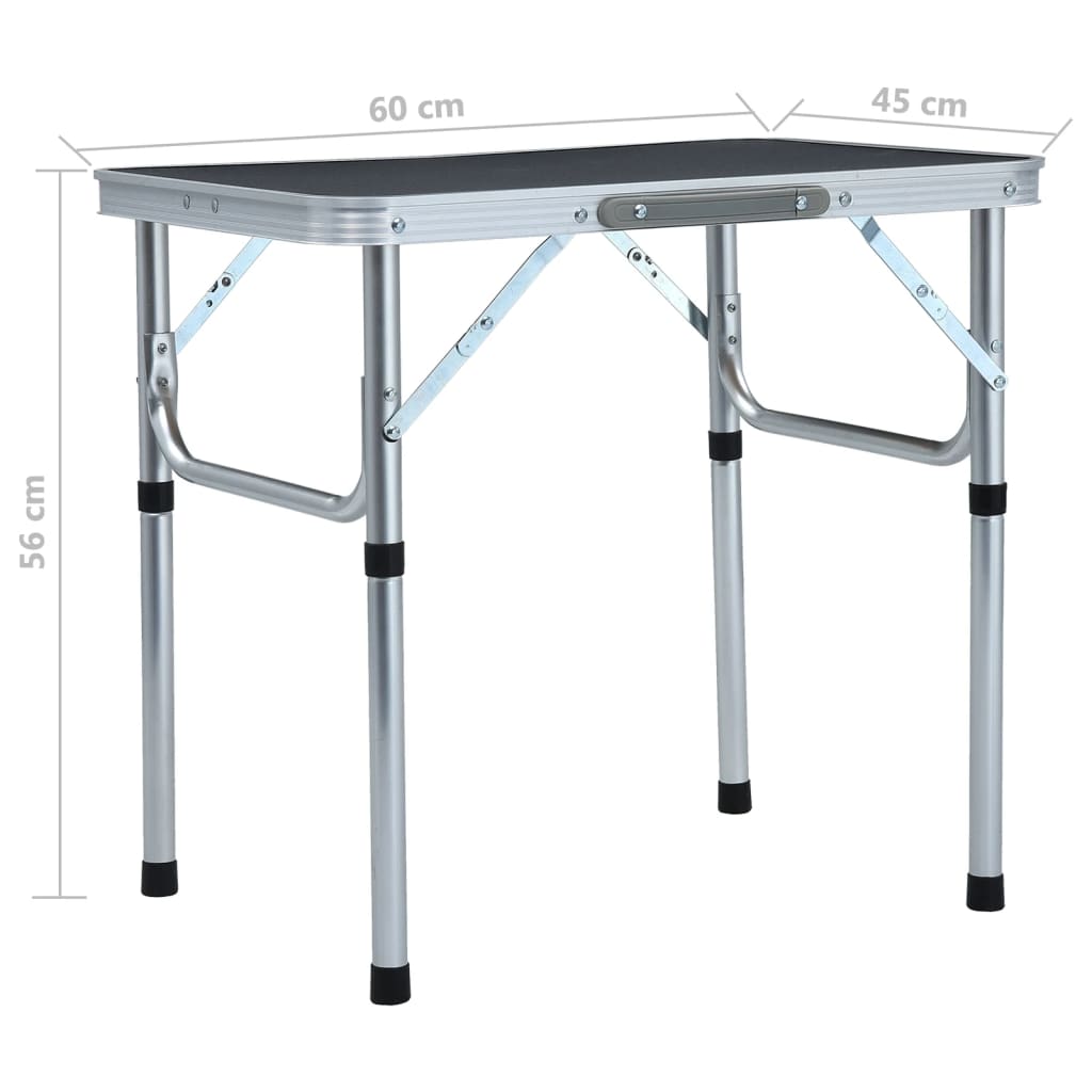 Sammenleggbart campingbord grå aluminium 60x45 cm
