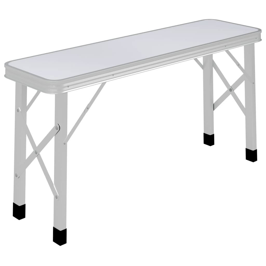 Sammenleggbart campingbord med 2 benker aluminium hvit