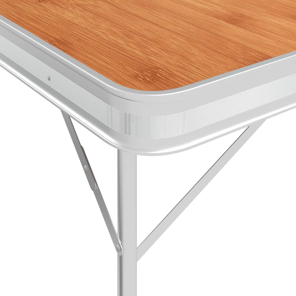 Sammenleggbart campingbord med 2 benker aluminium brun