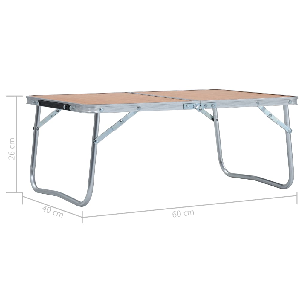 Sammenleggbart campingbord brun aluminium 60x40 cm