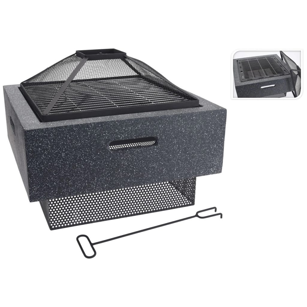 Bålpanne med grillstativ firkantet mørkegrå 52,5x52,5x18,5cm