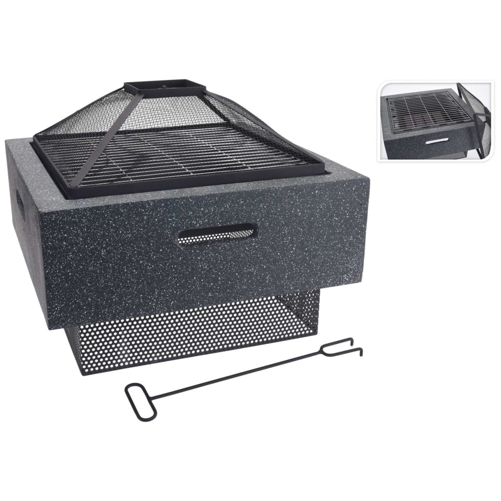 Bålpanne med grillstativ firkantet mørkegrå 52,5x52,5x18,5cm