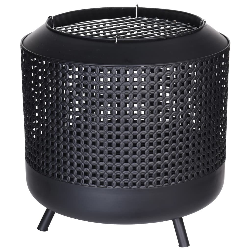 Bålkurv med grillrist 50x51 cm svart