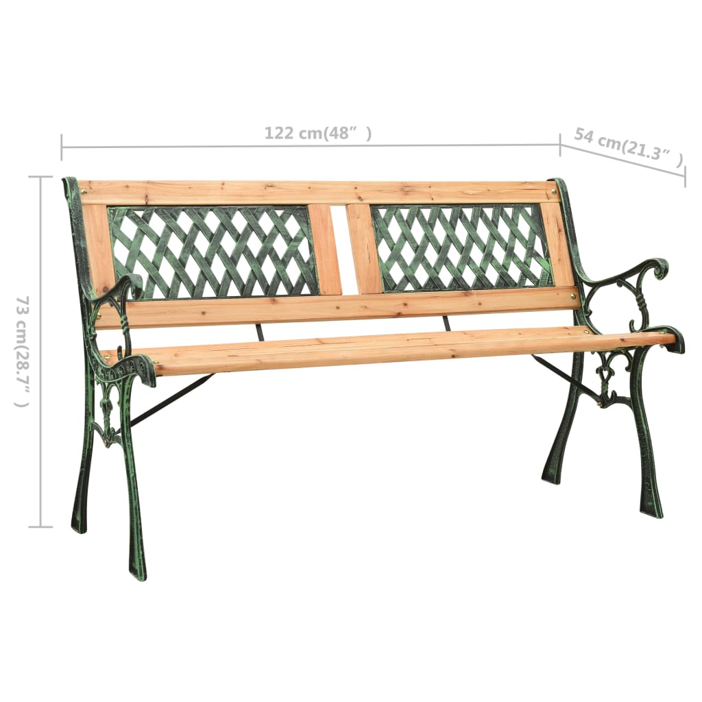 Hagebenk 122 cm støpejern og heltre furu