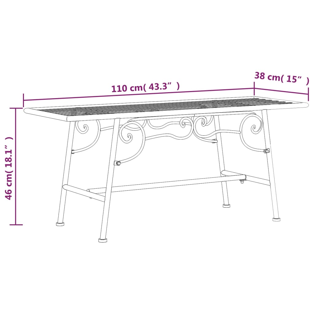 Benk tre 110 cm svart stål