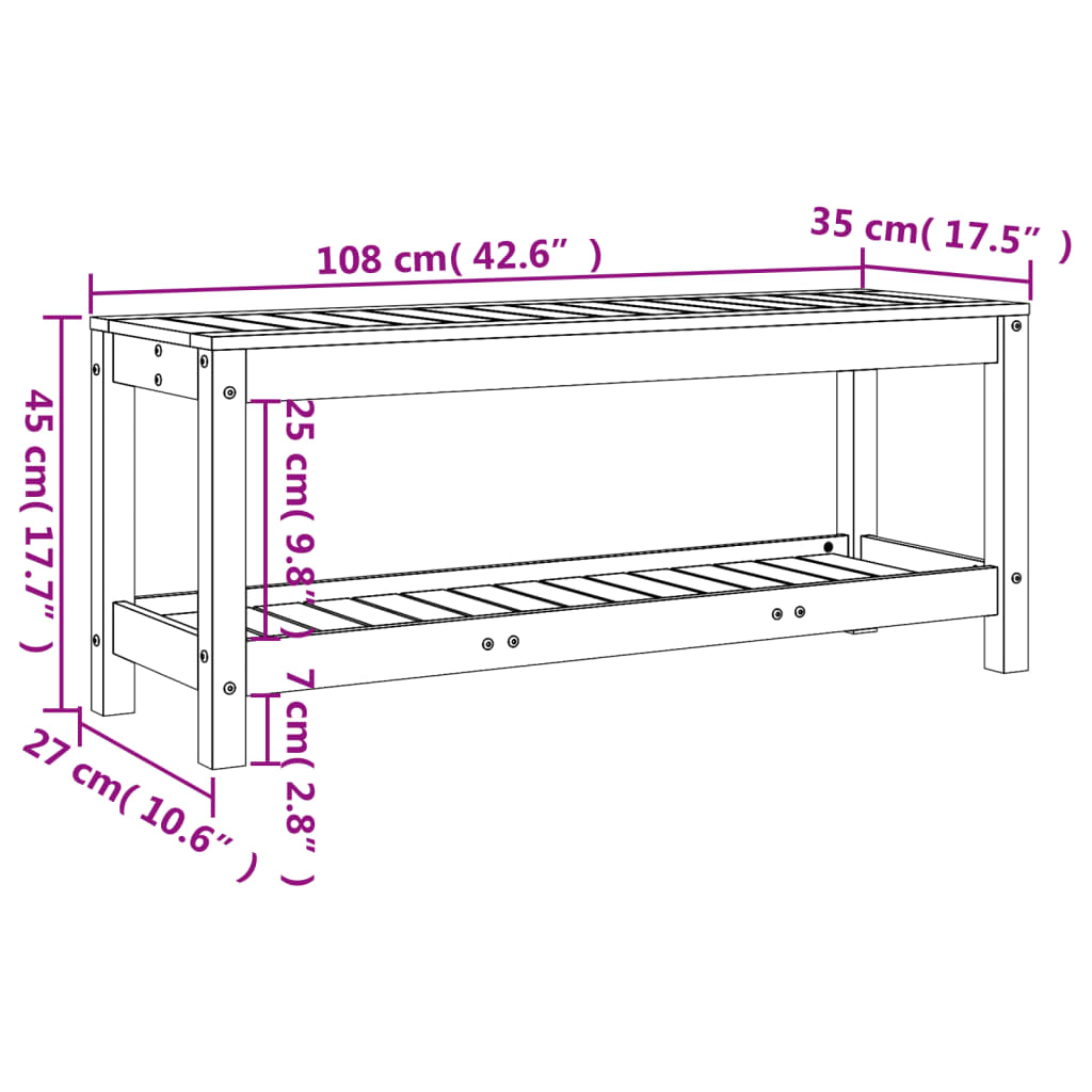 Hagebenk svart 108x35x45 cm heltre furu