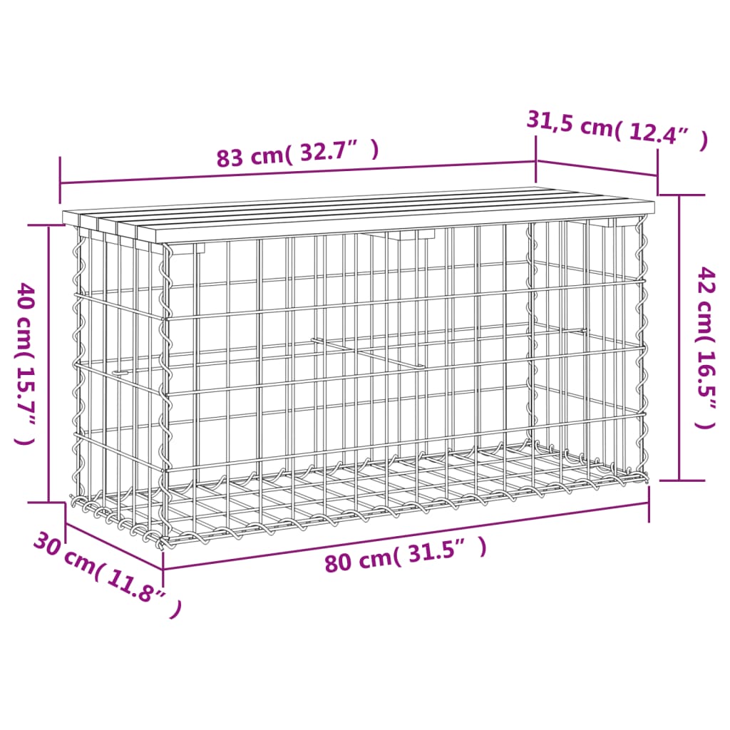 Hagebenk gabiondesign 83x31,5x42 cm heltre furu