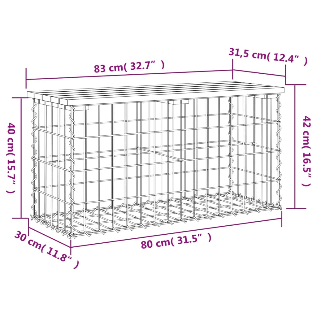 Hagebenk gabiondesign 83x31,5x42 cm heltre douglasgran