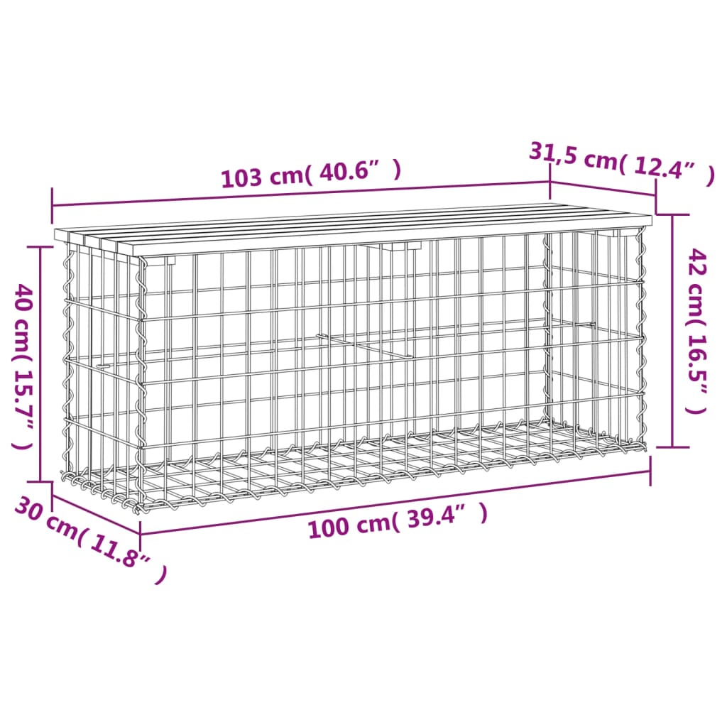 Hagebenk gabiondesign 103x31,5x42 cm impregnert furu