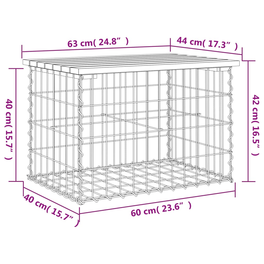 Hagebenk gabiondesign 63x44x42 cm impregnert furu