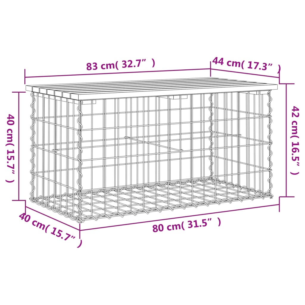 Hagebenk gabiondesign 83x44x42 cm impregnert furu