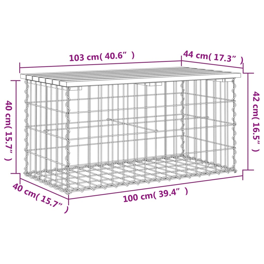 Hagebenk gabiondesign 103x44x42 cm heltre furu