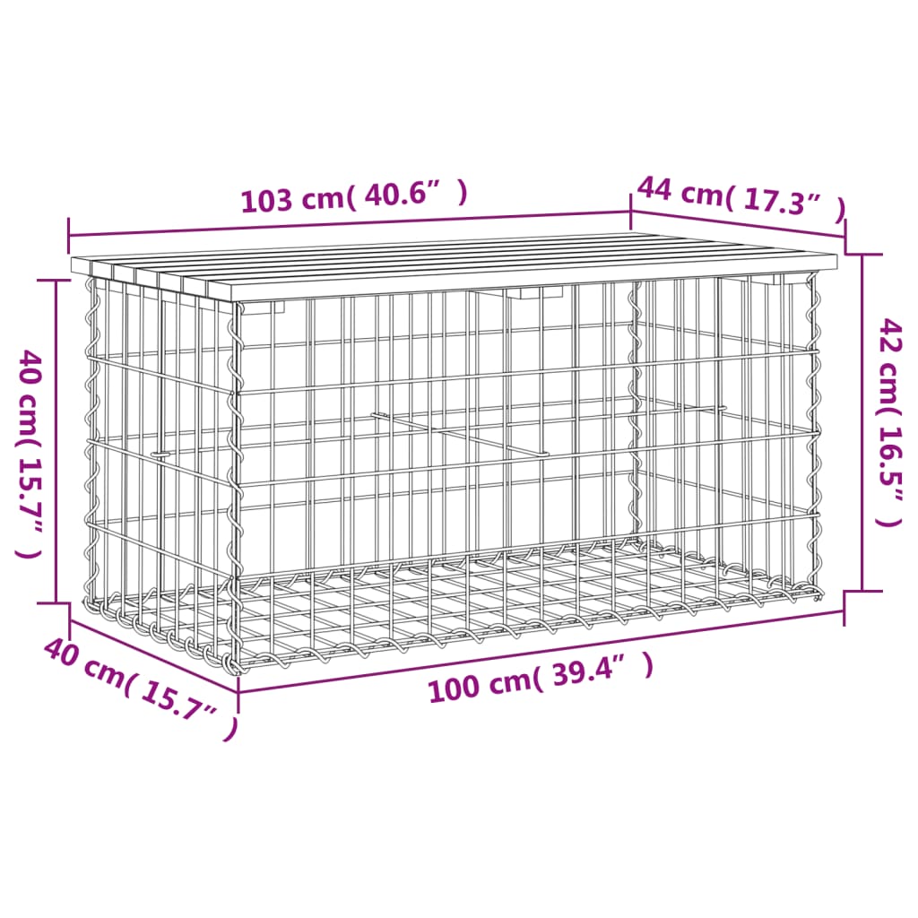 Hagebenk gabiondesign 103x44x42 cm impregnert furu