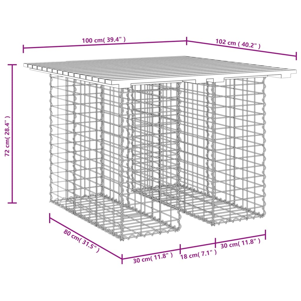 Hagebenk gabiondesign 100x102x72 cm impregnert furu