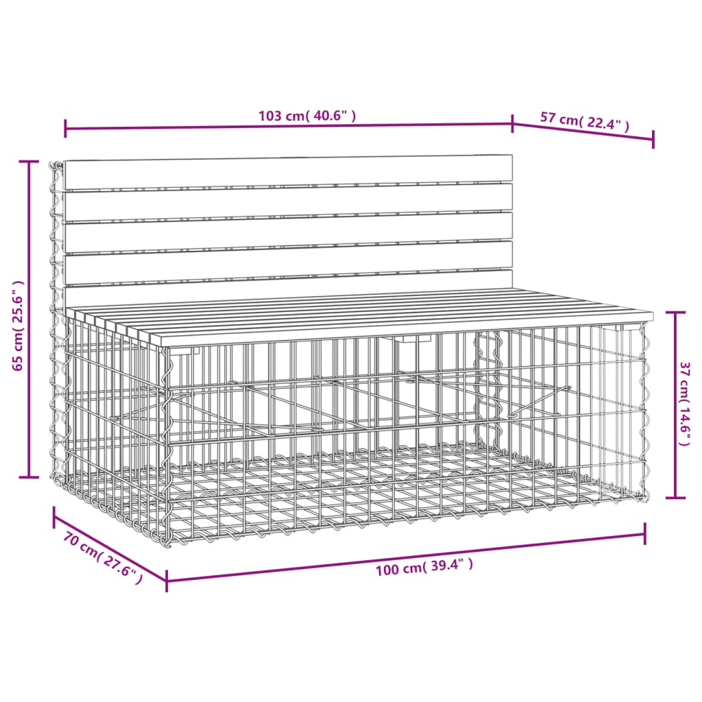 Hagebenk gabiondesign 103x70x65 cm impregnert furu