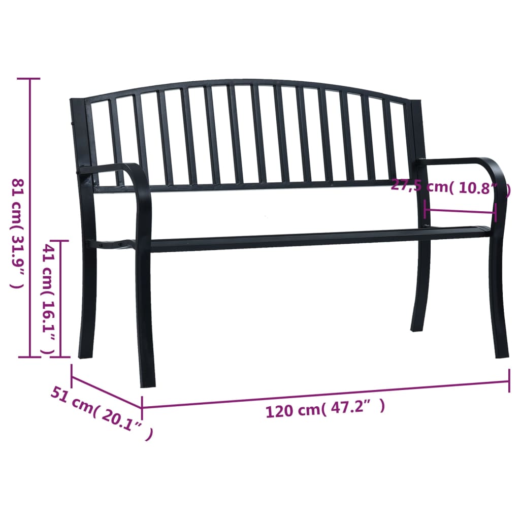 Hagebenk svart 120 cm stål