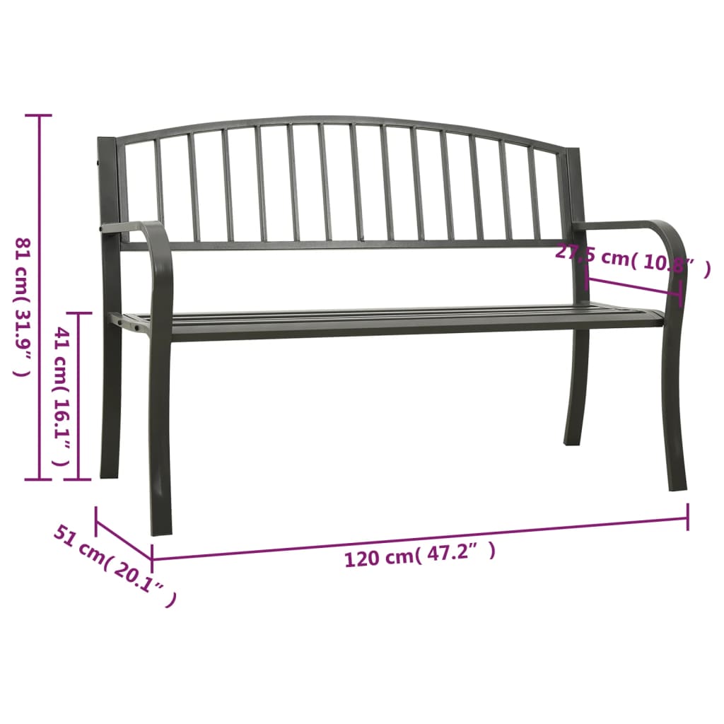Hagebenk grå 120 cm stål