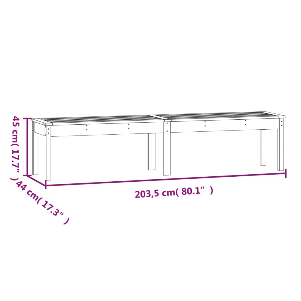 Hagebenk 2 seter 203,5x44x45 cm heltre furu