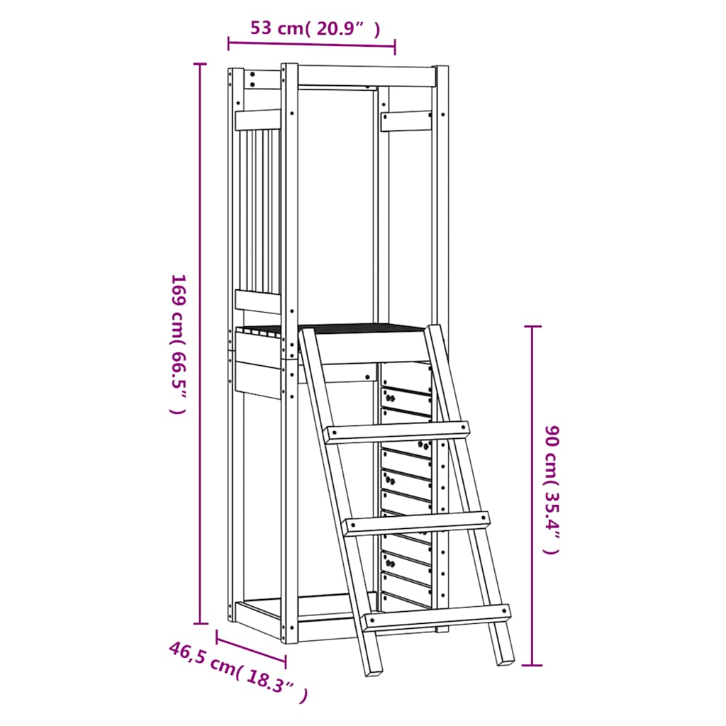 Utendørs lekesett 53x46,5x169 cm heltre furu