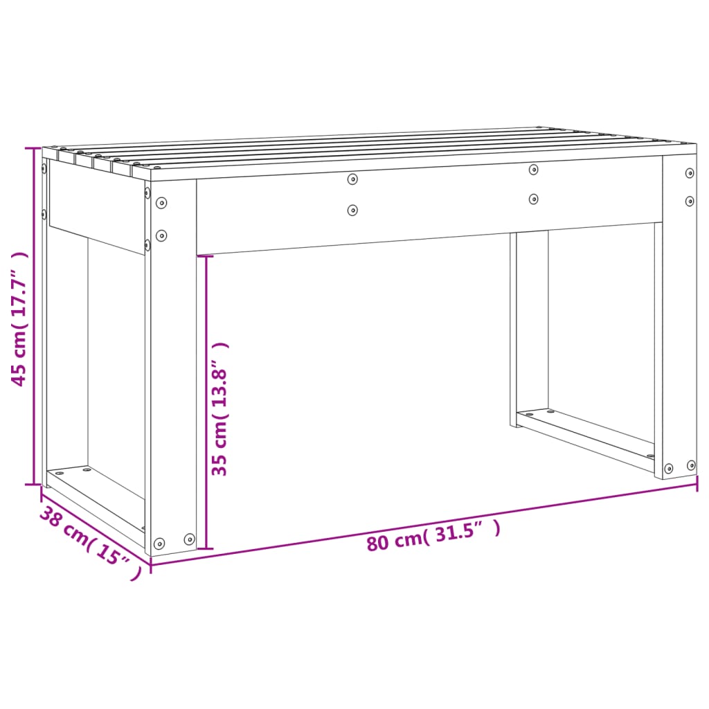 Hagebenk svart 80x38x45 cm heltre furu