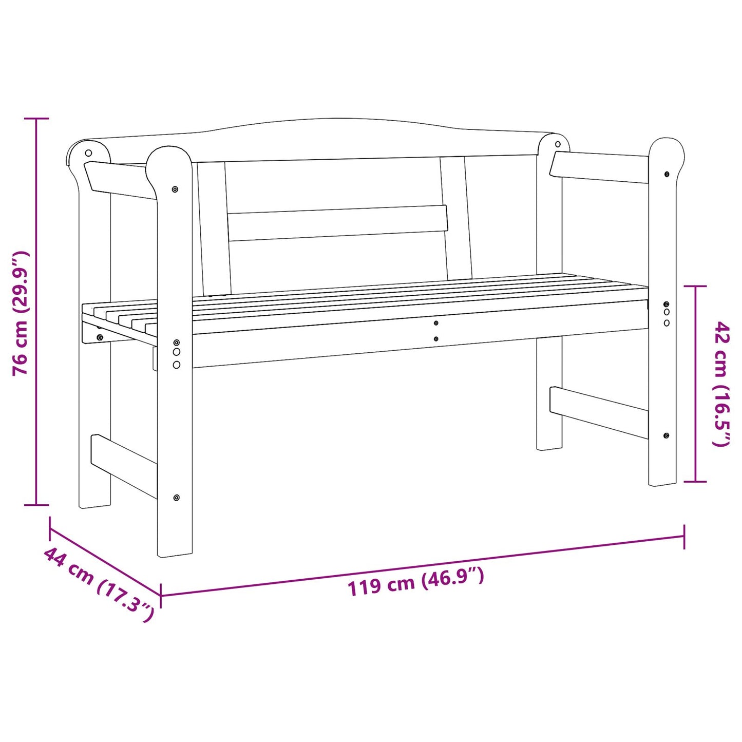 utendørsbenk akasie 119x76x44 cm massivt tre