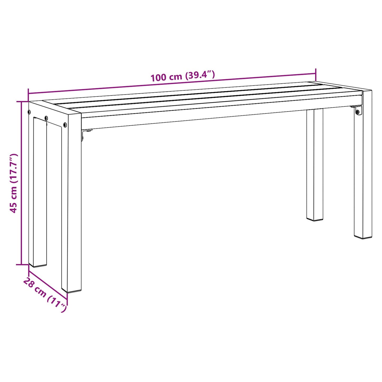 Hagebenk 100 cm Stål og WPC Svart