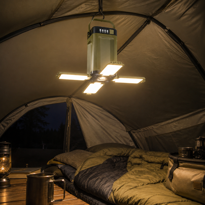 Oppladbar campinglampe med 4 LED-paneler – IPX4 til telt og hytte