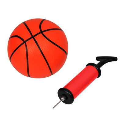 Innendørs basketballsett med kurv, ball og pumpe