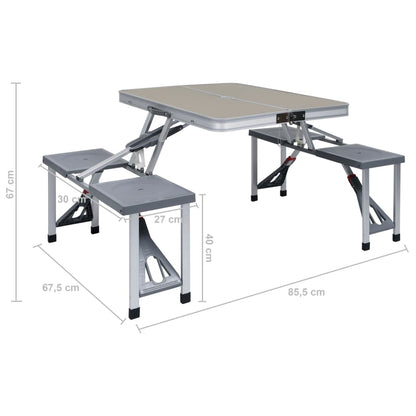 Foldbart campingbord med 4 seter stål aluminium