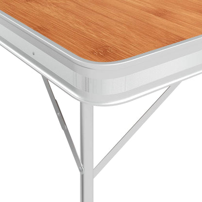 Sammenleggbart campingbord med 2 benker aluminium brun