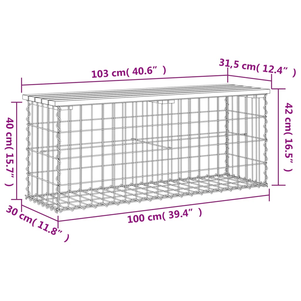Hagebenk gabiondesign 103x31,5x42 cm heltre furu