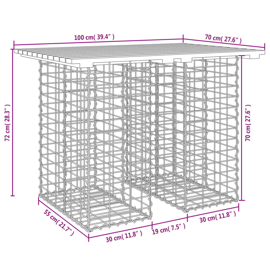 Hagebenk gabiondesign 100x70x72 cm heltre douglasgran