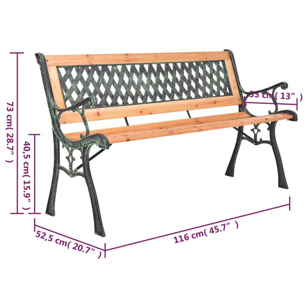 Hagebenk 116 cm støpejern og heltre gran
