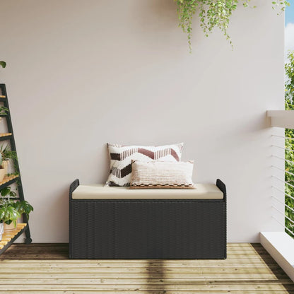 Oppbevaringsbenk med pute svart 115x51x52 cm polyrotting