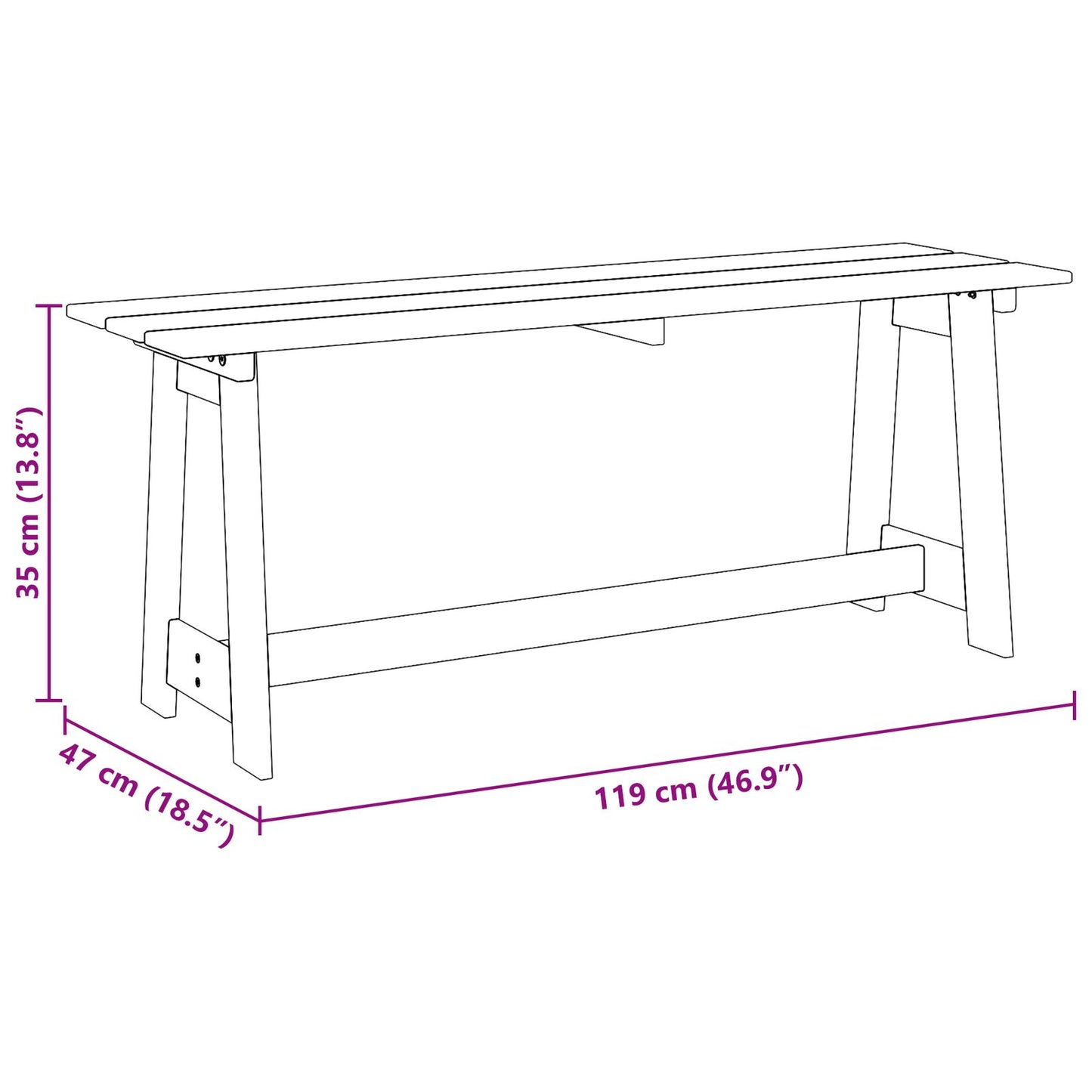 Utendørsbenk Akasie 119x35x47 cm Solid Tre Furu