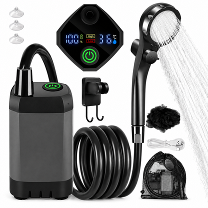 Outpro oppladbar campingdusj med pumpe, dusjhode og slange