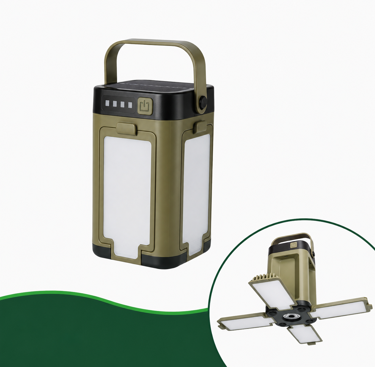 Outpro oppladbar lykt med 4 COB-paneler