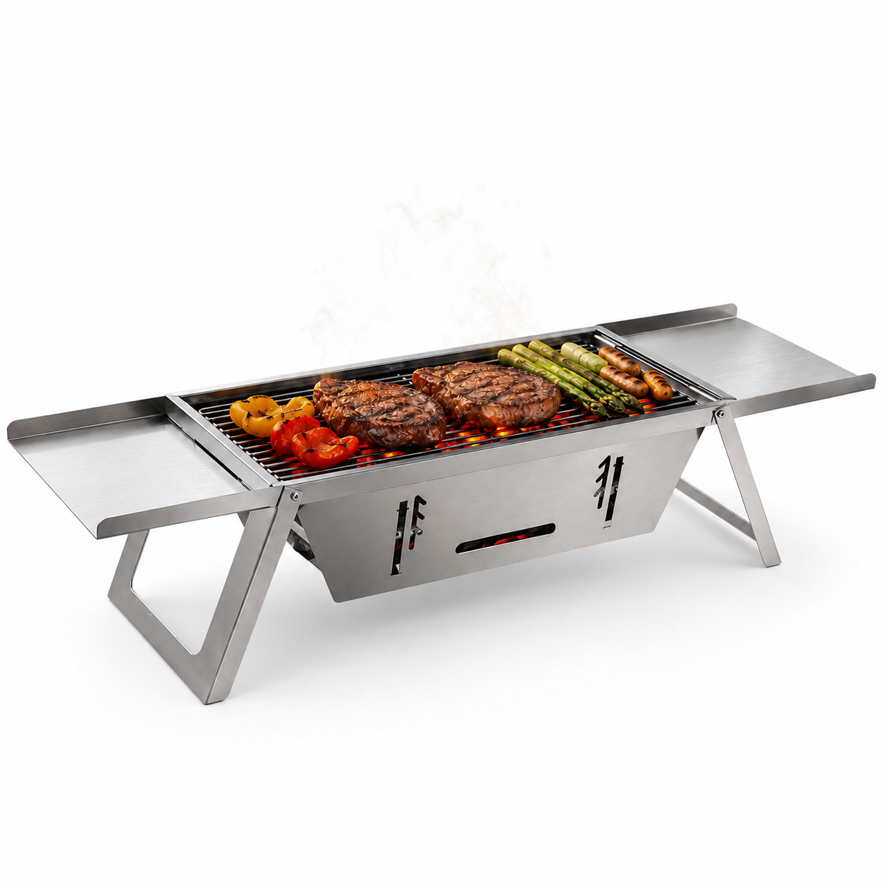 Sammenleggbar Outpro campinggrill i rustfritt stål
