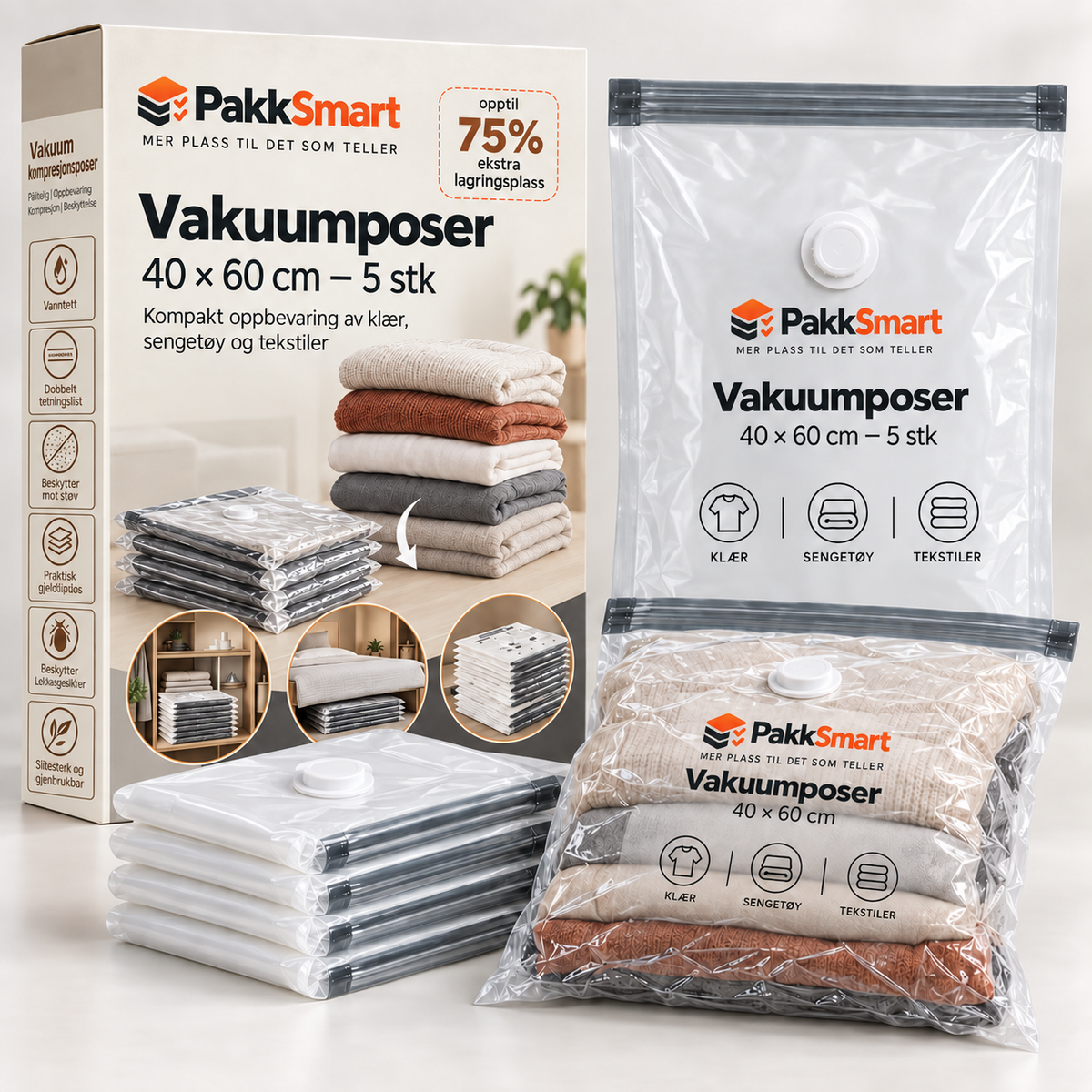 PakkSmart vakuumposer 40 × 60 cm – 5 stk